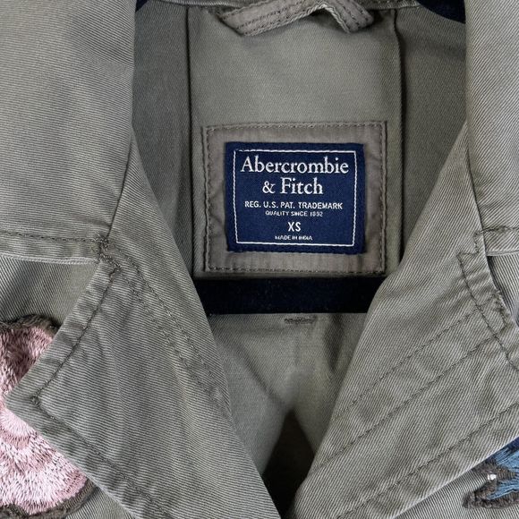 Abercrombie Fitch Military Field Jacket Women XS Floral Green Button Patches - Picture 7 of 10